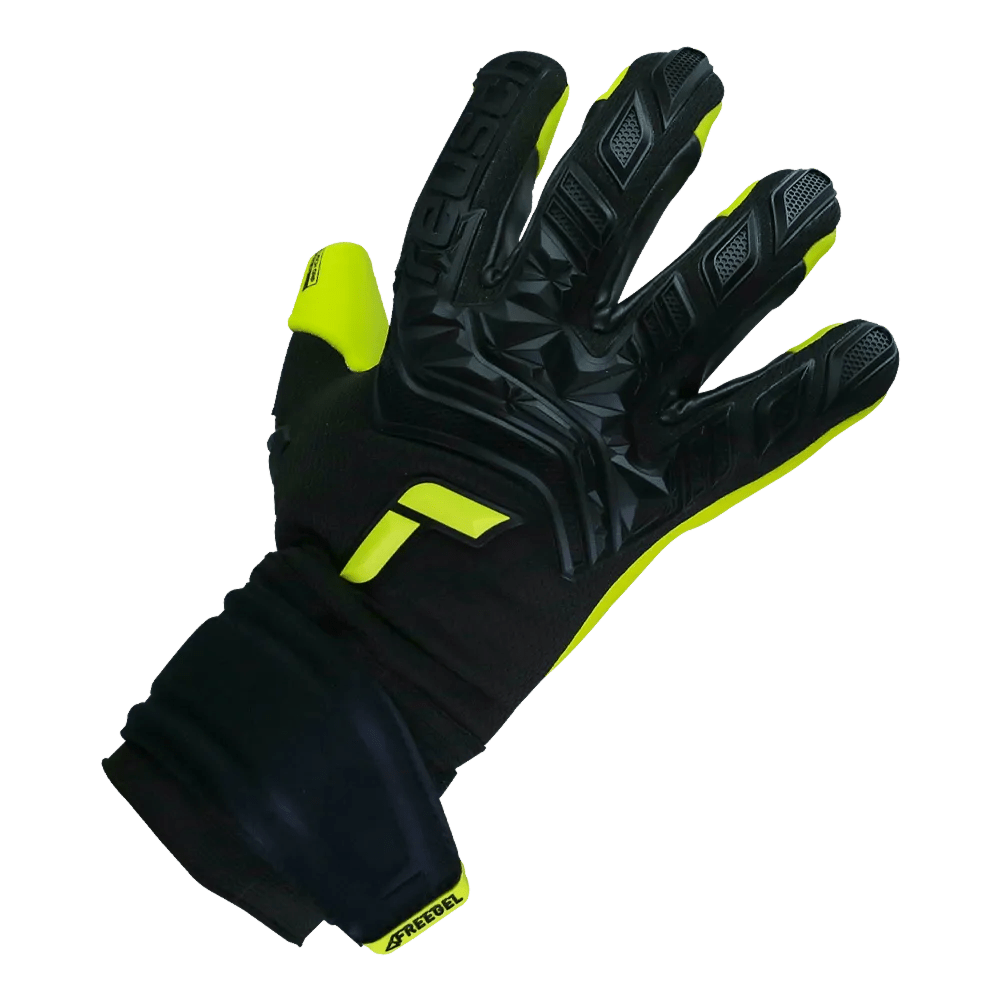 Reusch Freegel Gold Finger Support Goalkeeper Gloves - Black-Lime Green (Single - Outer)
