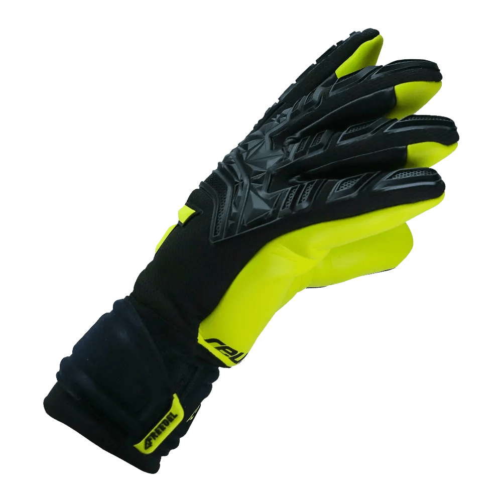 Reusch Freegel Gold Finger Support Goalkeeper Gloves - Black-Lime Green (Single - Side 1)