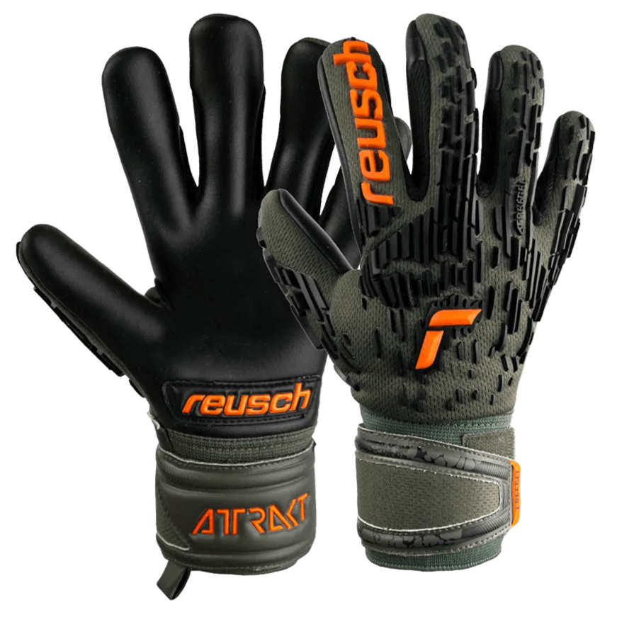 Reusch JR Attrakt Freegel Gold FS Goalkeeper Gloves - Desert Green-Shocking Orange (Pair)