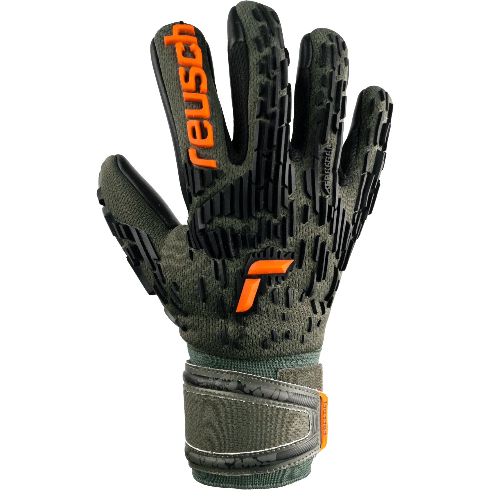 Reusch JR Attrakt Freegel Silver Finger Support Goalkeeper Gloves - Desert Green-Orange-Black (Single - Outer)