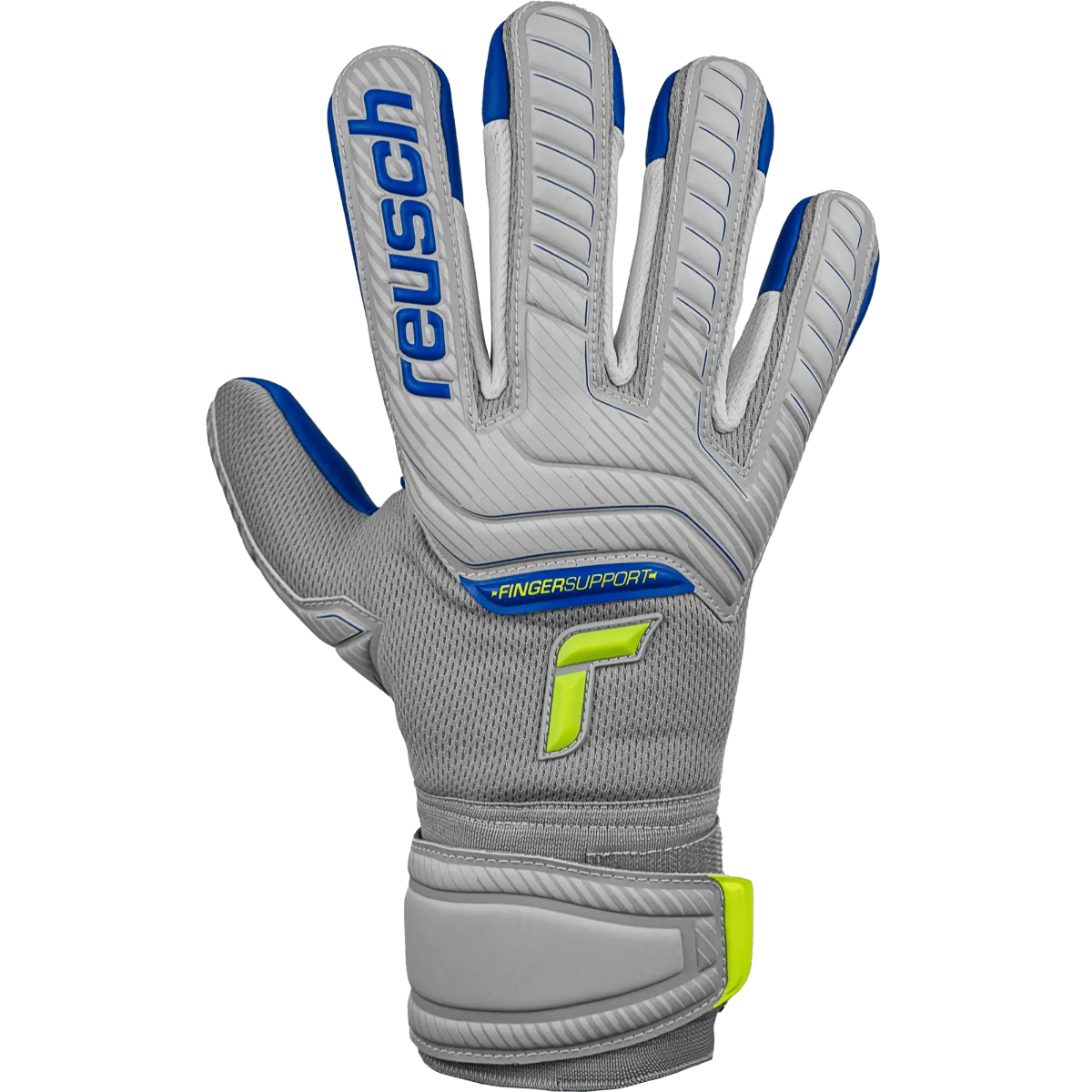 Reusch JR Attrakt Grip Evolution FS Goalkeeper Gloves - Grey-Yellow-Blue (Single - Outer)