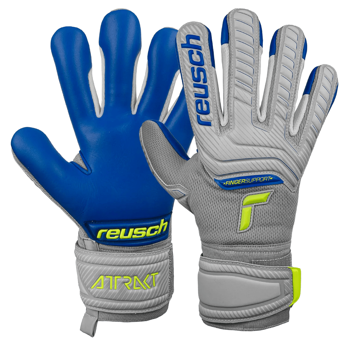 Reusch JR Attrakt Grip Evolution FS Goalkeeper Gloves - Grey-Yellow-Blue (Pair)