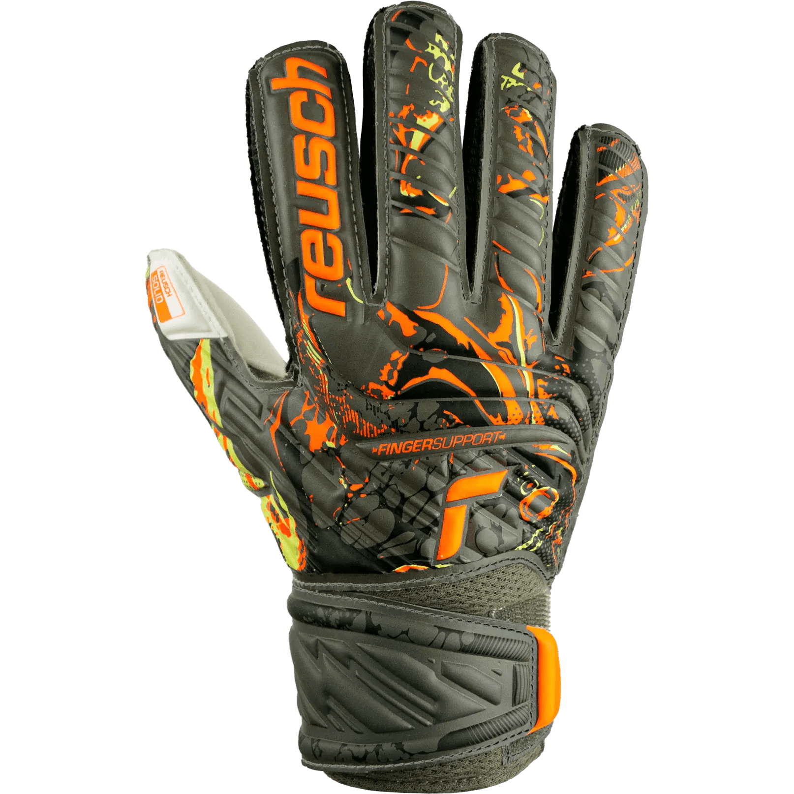 Reusch JR Attrakt Solid Finger Support Goalkeeper Gloves - Desert Green - Orange (Single - Outer)
