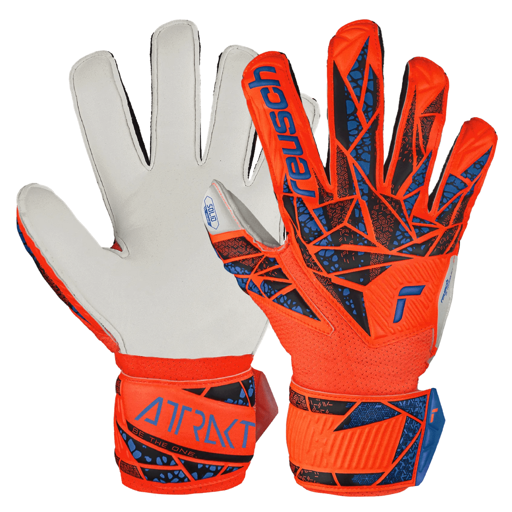 Reusch JR Attrakt Solid FS Goalkeeper Glove Hyper Orange Electric Blue (Pair)