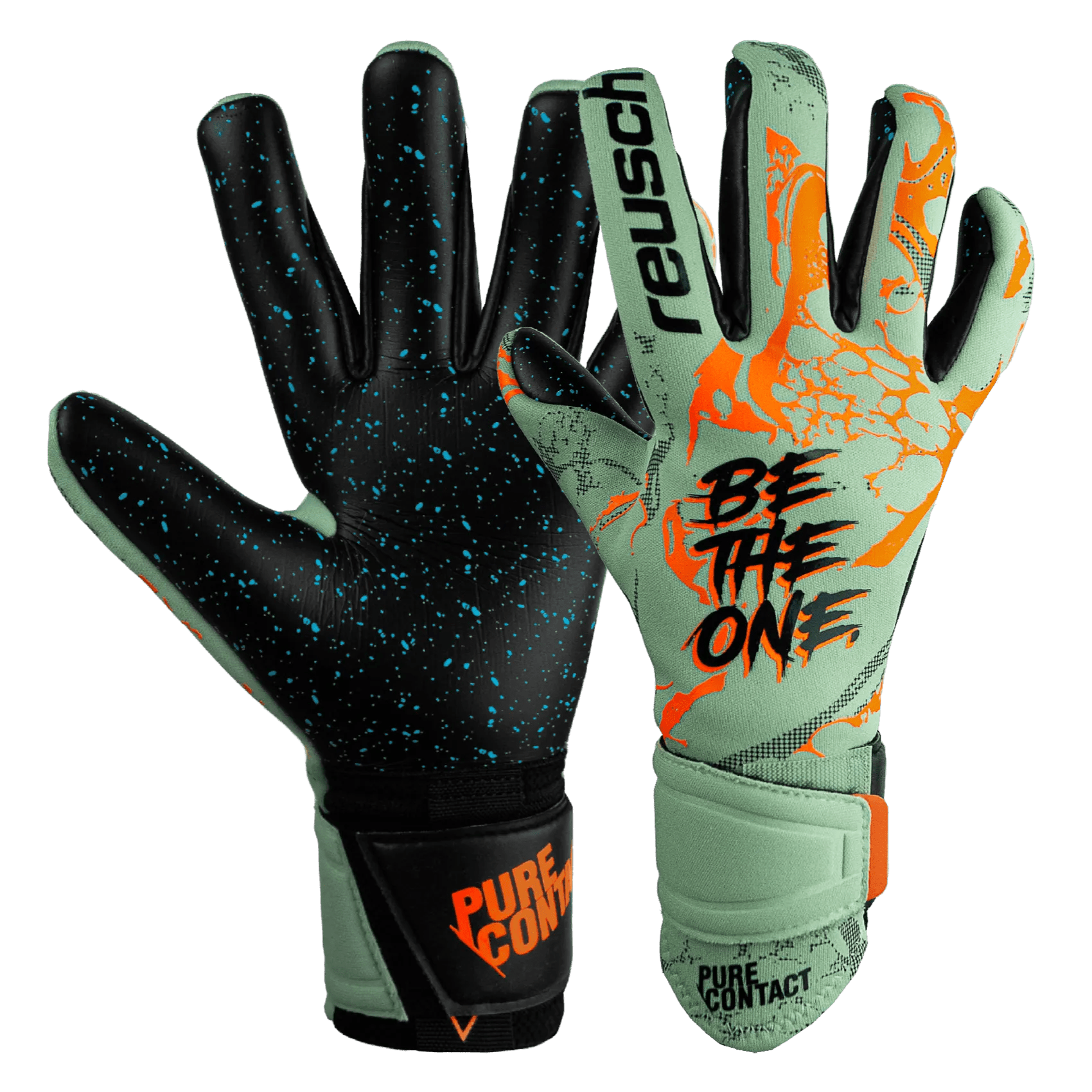 Reusch Pure Contact Fusion Goalkeeper Gloves - Shark Green-Shocking Orange-Black (Pair - Inner and Outer)