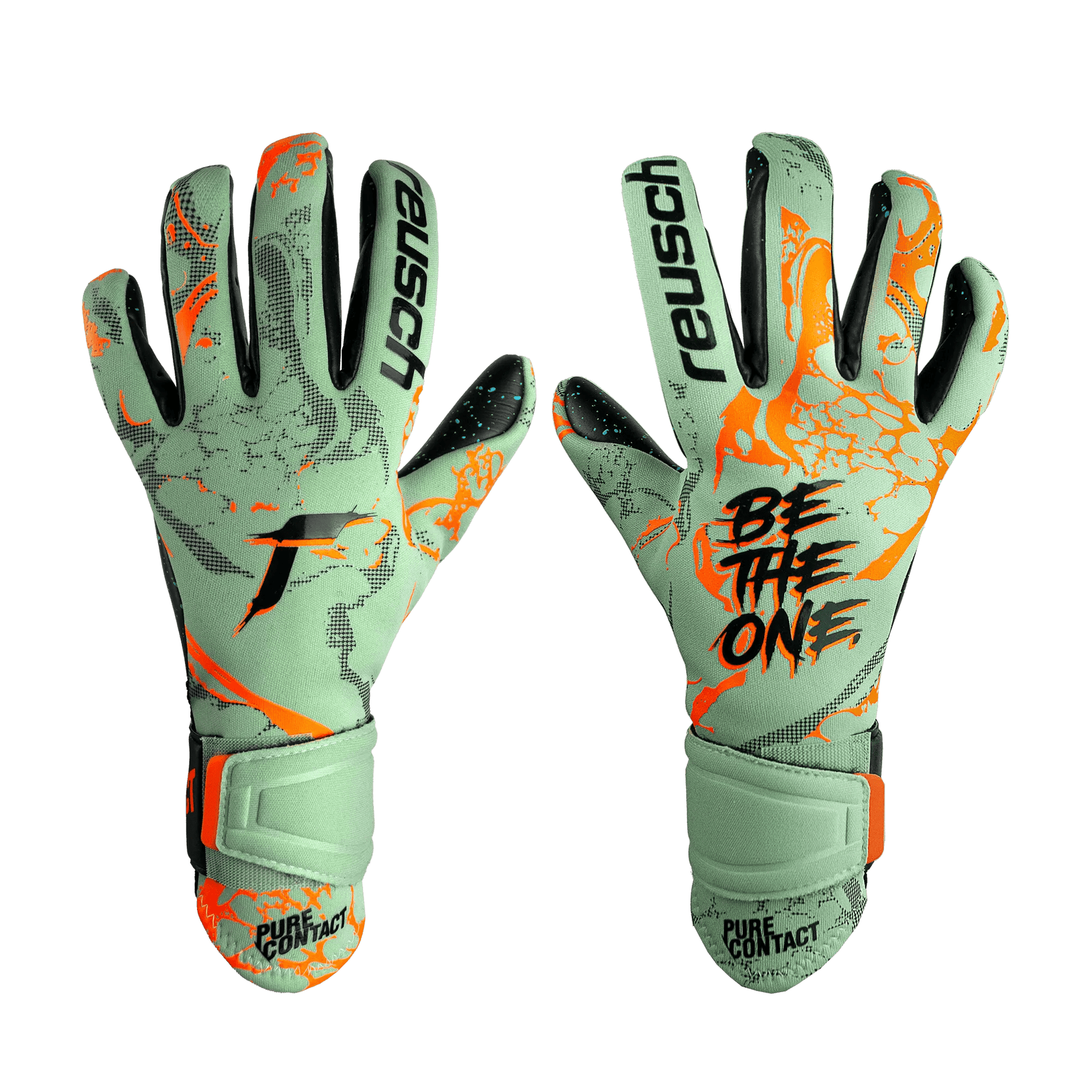 Reusch Pure Contact Fusion Goalkeeper Gloves - Shark Green-Shocking Orange-Black