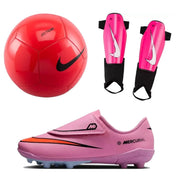 Nike Kids Vapor 16 Club PS (V) Multi-Ground Soccer Cleats/Shin Guards/Ball Bundle