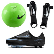 Nike Kids Vapor 16 Club PS (V) Multi-Ground Black Soccer Cleats/Shin Guards/Ball Bundle