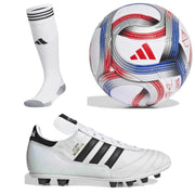 adidas Men's Copa Mundial Firm Ground White Cleats/Socks/Ball Bundle