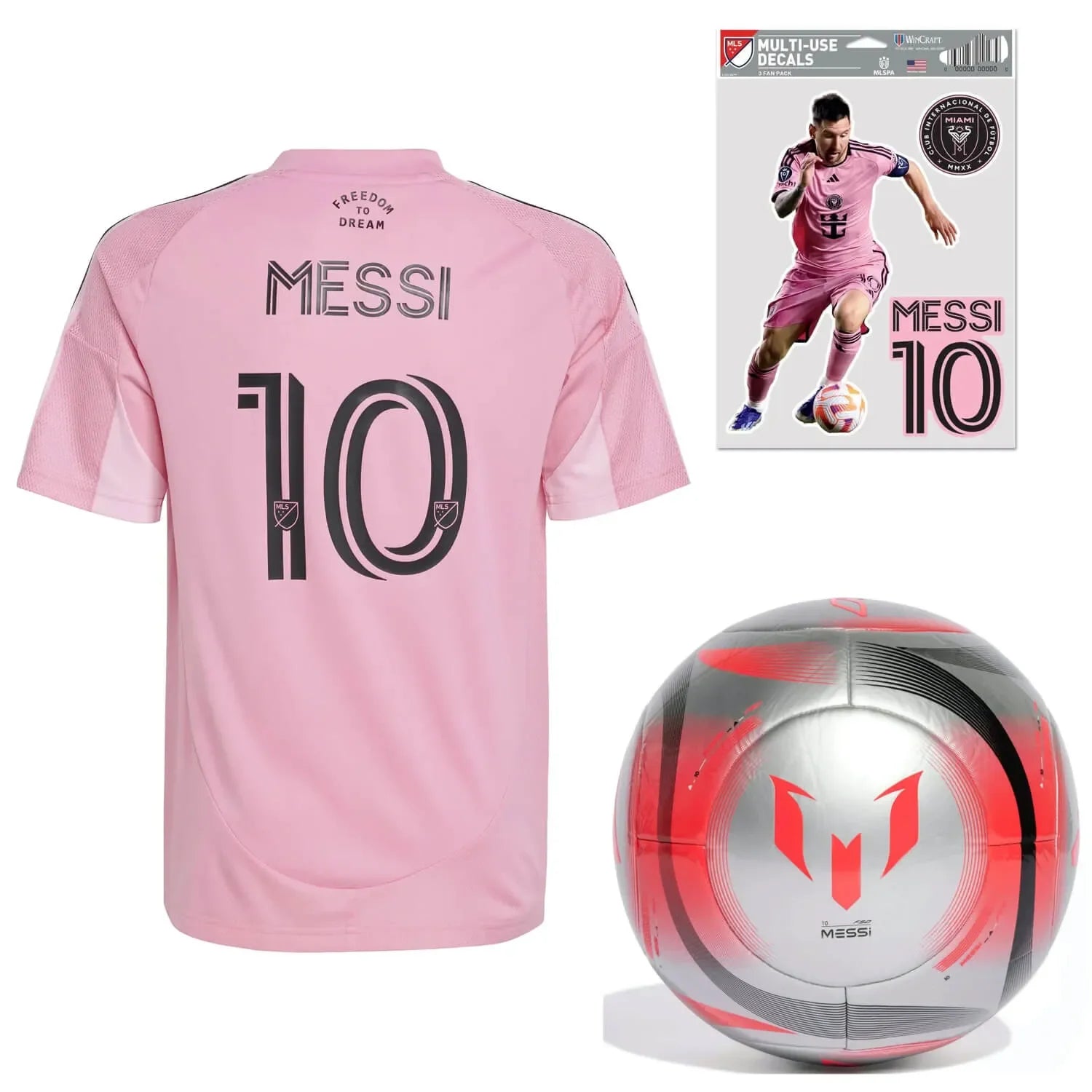 adidas 2025-26 Inter Miami Youth Messi Jersey/Messi Decals/Messi Ball