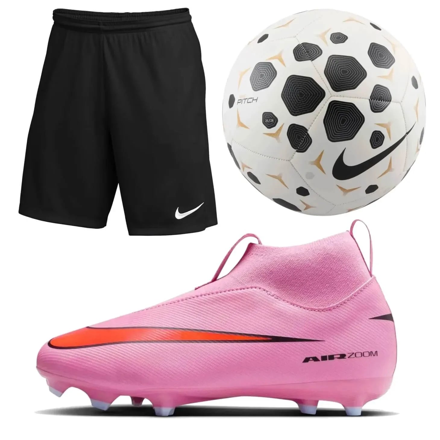 Nike JR Zoom Superfly Firm Ground Pink Cleats/Shorts/Ball Bundle