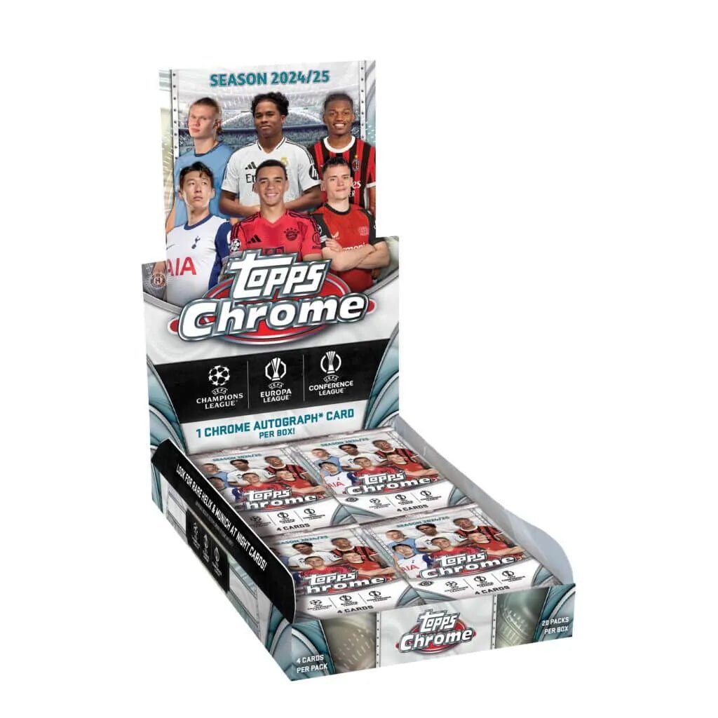 Topps 2024-25 Chrome UEFA Club Competitions Cards Hobby BOX (20 Packs Each) (Box - Open)