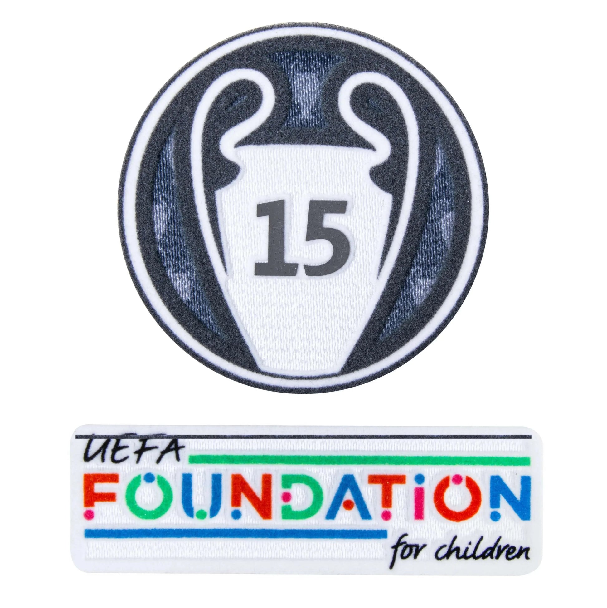 UEFA 2024 Real Madrid Champion League Trophy 15 Times Winner Patch Set Youth (Foundation Patch Included).jpg
