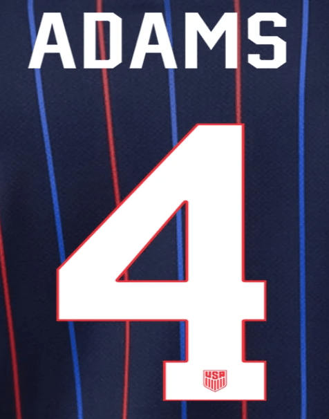USA 2025 Away ADAMS #4 Official Name Set