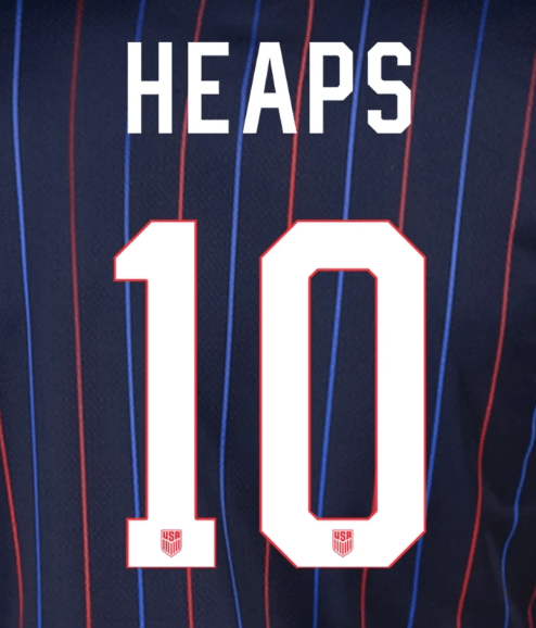 USA 2025 Away Women's G. HEAPS #10 Jersey Name Set 8"