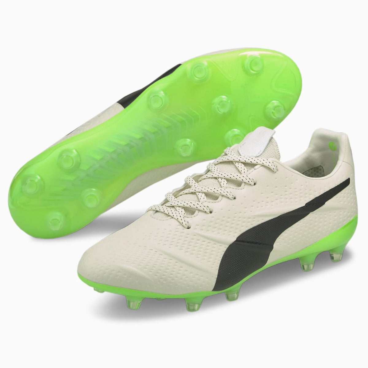 Puma King Platinum 21 Vegan FG-AG - Ivory Glow-Black-Green Glare (Pair)