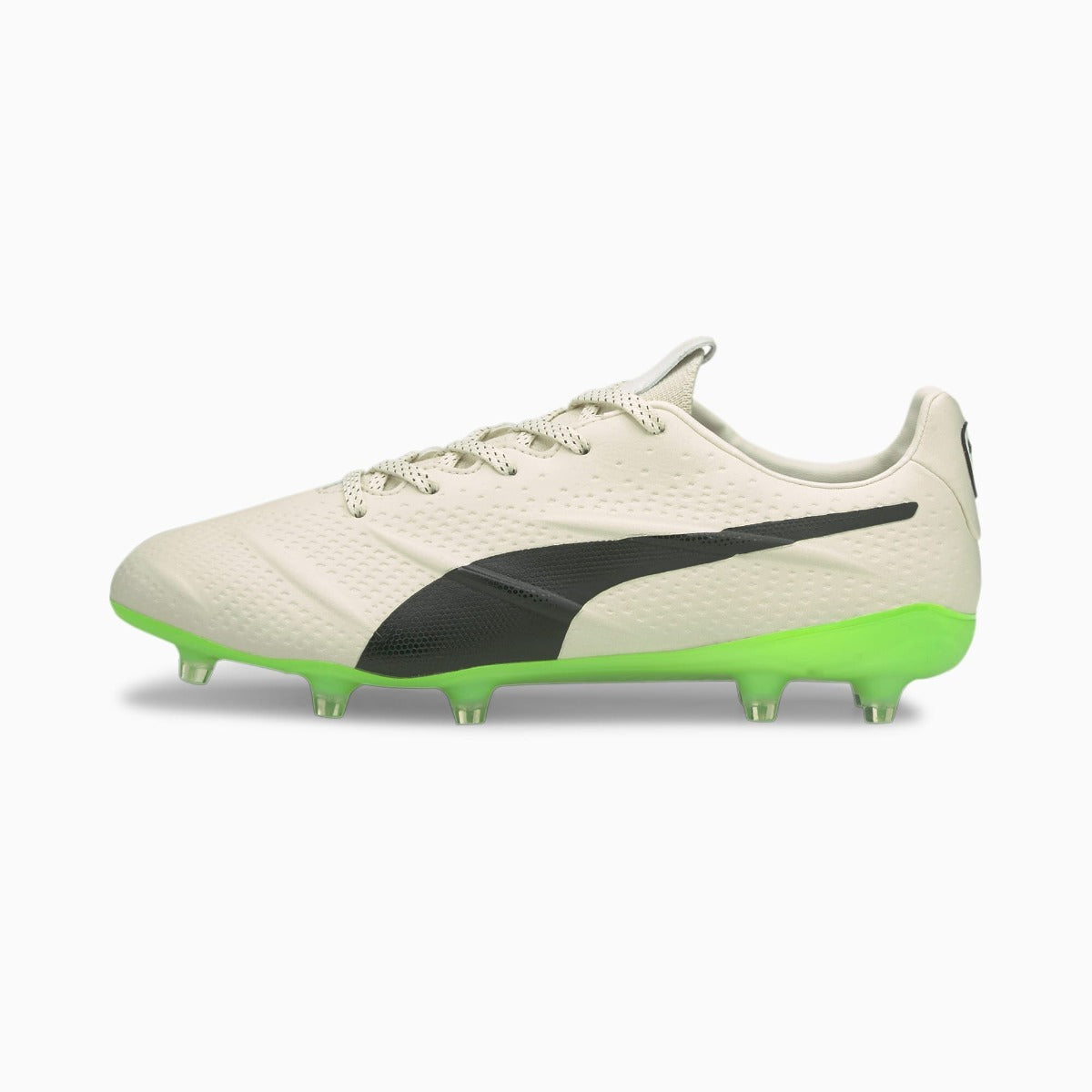 Puma King Platinum 21 Vegan FG-AG - Ivory Glow-Black-Green Glare (Side 1)