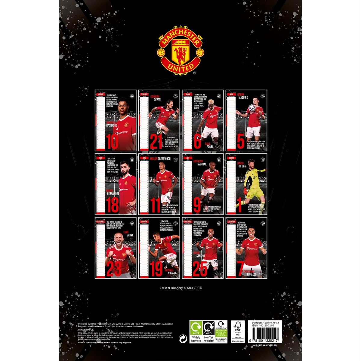Manchester United 2022 Official Calendar (Back)