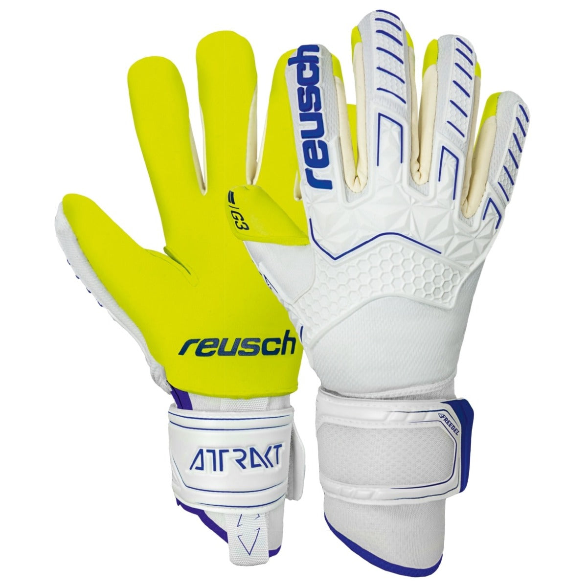 Reusch Attrakt Freegel G3 Ortho-Tec Goalkeeper Gloves - White-Blue-Volt