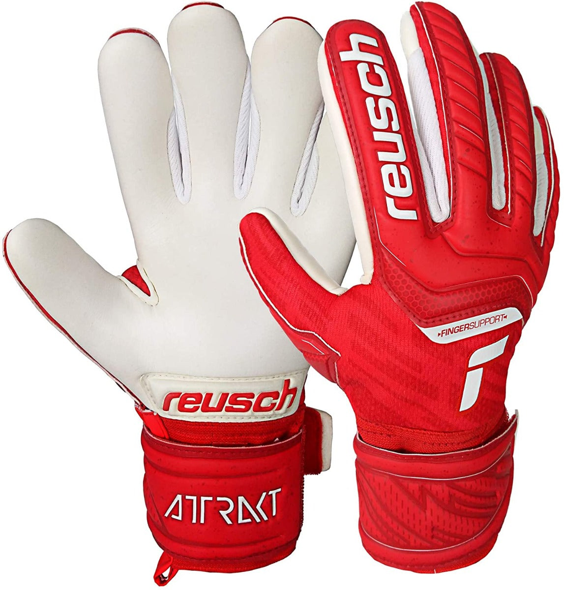 Reusch JR Attrakt Grip Evolution Finger Support Goalkeeper Gloves - Red-White (Pair)