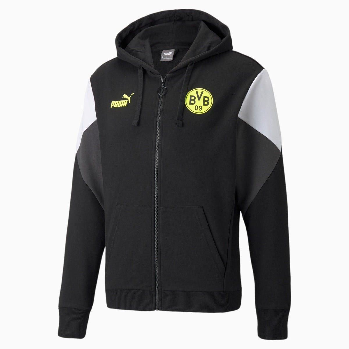 Puma 2021-22 Borussia Dortmund ftblCulture Full-Zip Hoody- Black-Safety Yellow (Front)