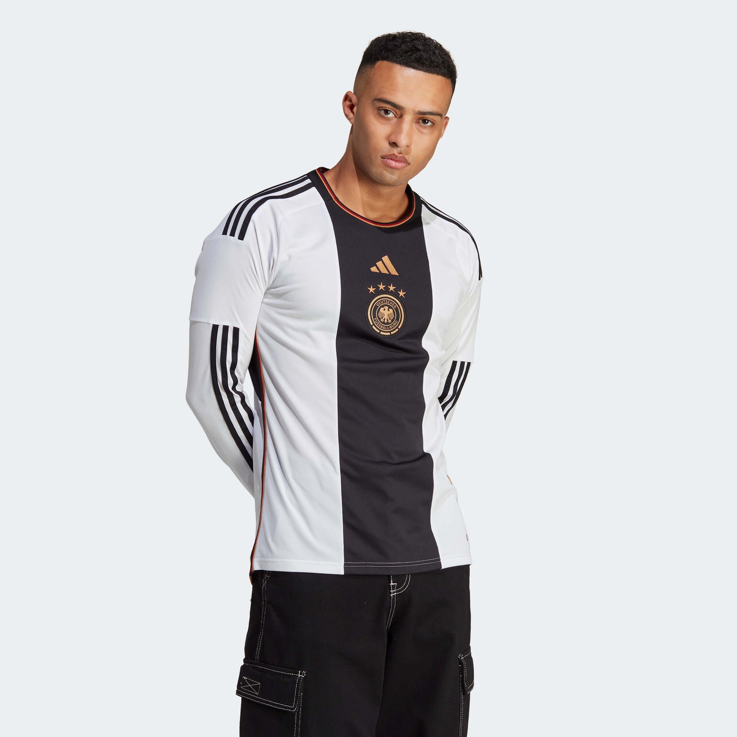 Adidas 2022-23 Germany Home Long Sleeve Jersey White-Black (Model - Front)