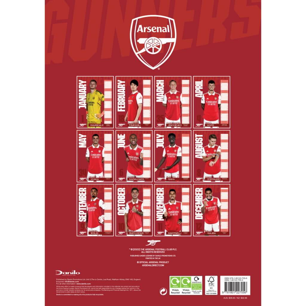 Arsenal 2023 Official Calendar (Back)