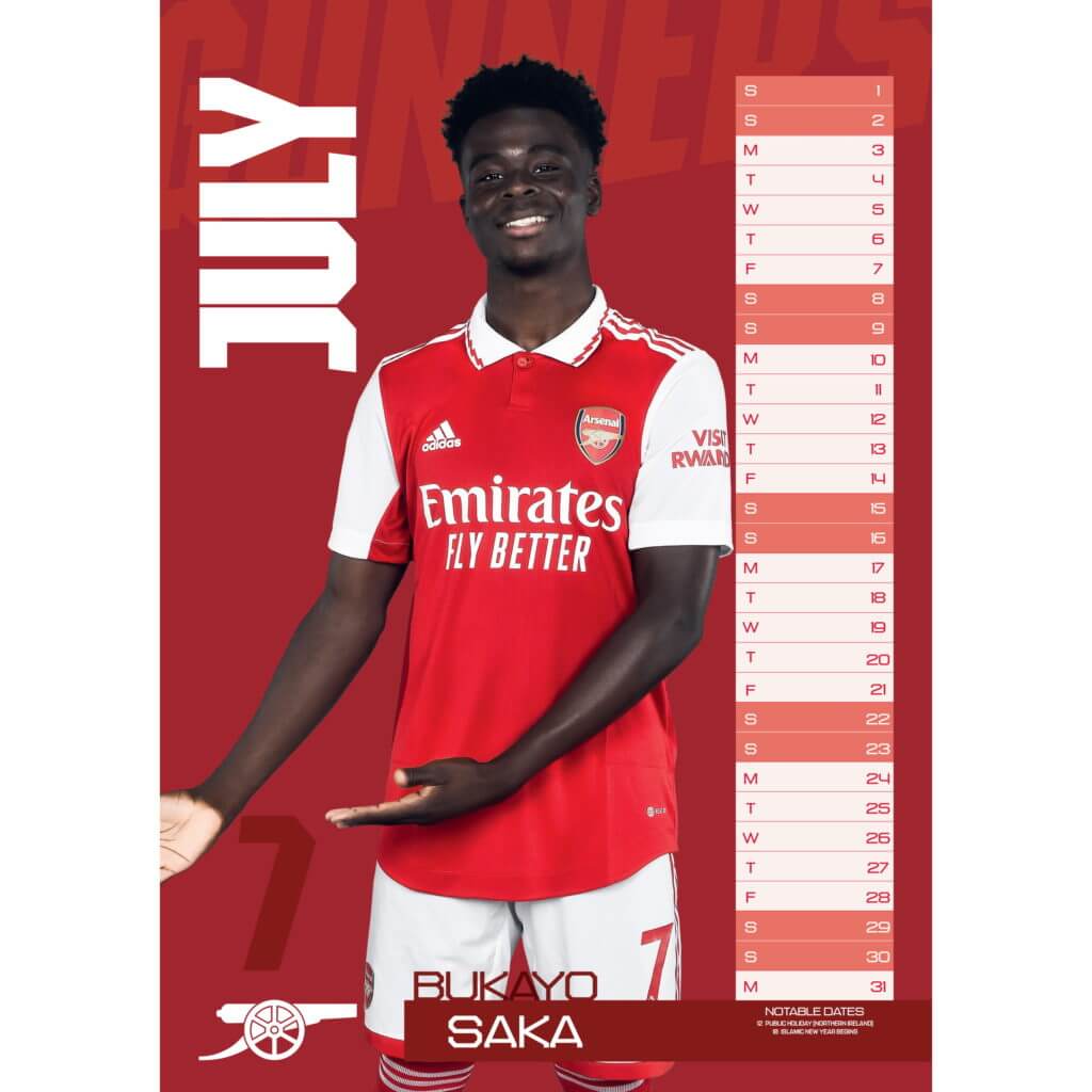 Arsenal 2023 Official Calendar (Saka Page)
