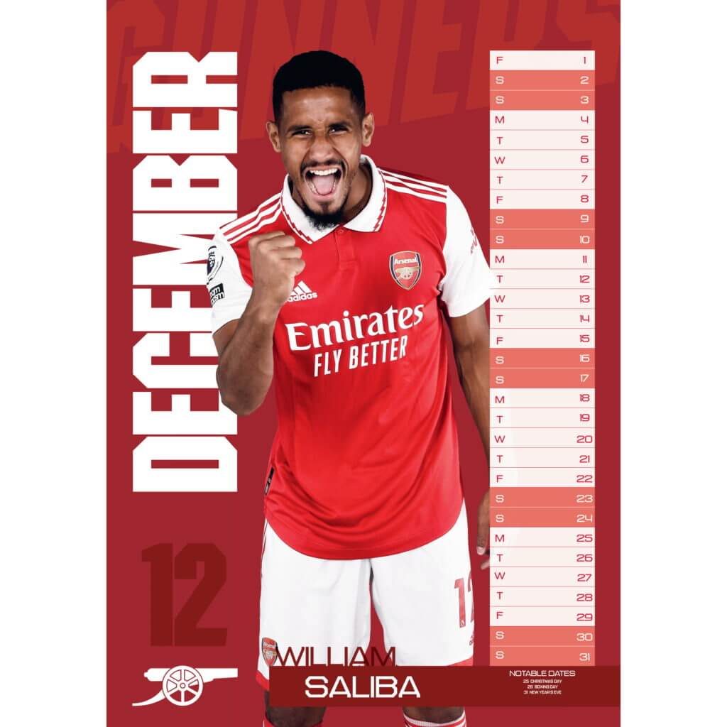 Arsenal 2023 Official Calendar (Saliba Page)