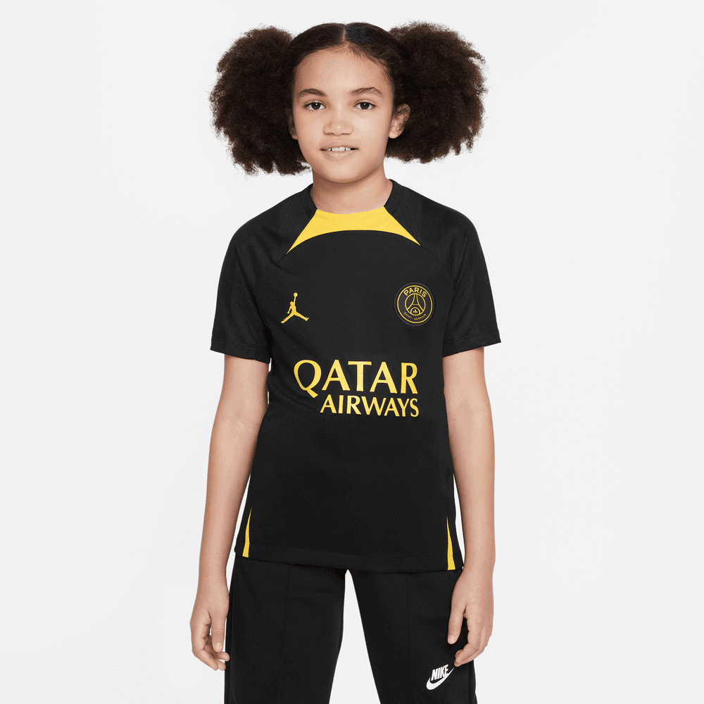 Jordan 2022-23 Youth PSG DF Knit Strike Top - Black - Yellow (Model - Front)