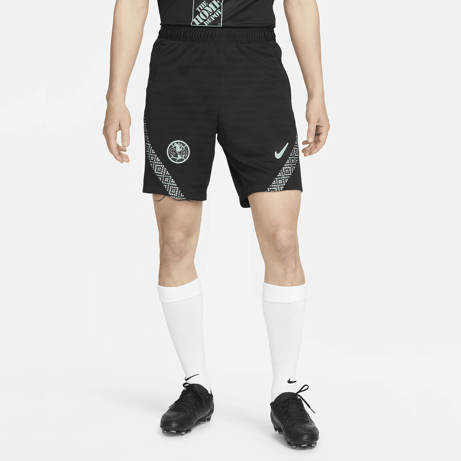 Nike 2021-22 Club America Strike Shorts - Black-Healing Jade (Model - Front)