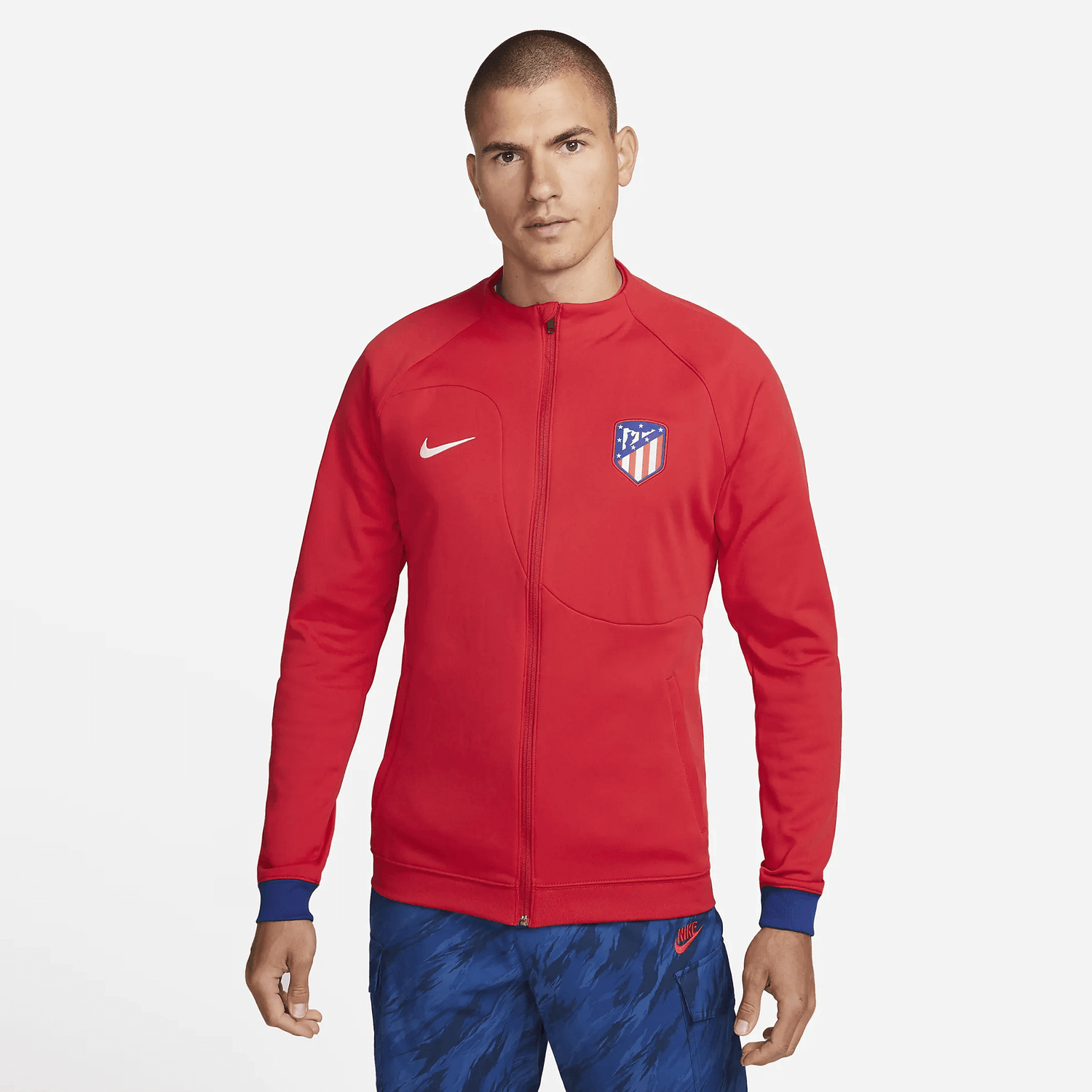 Nike 2022-23 Atletico Madrid Anthem Jacket - Sport Red-Royal Blue (Model - Front)