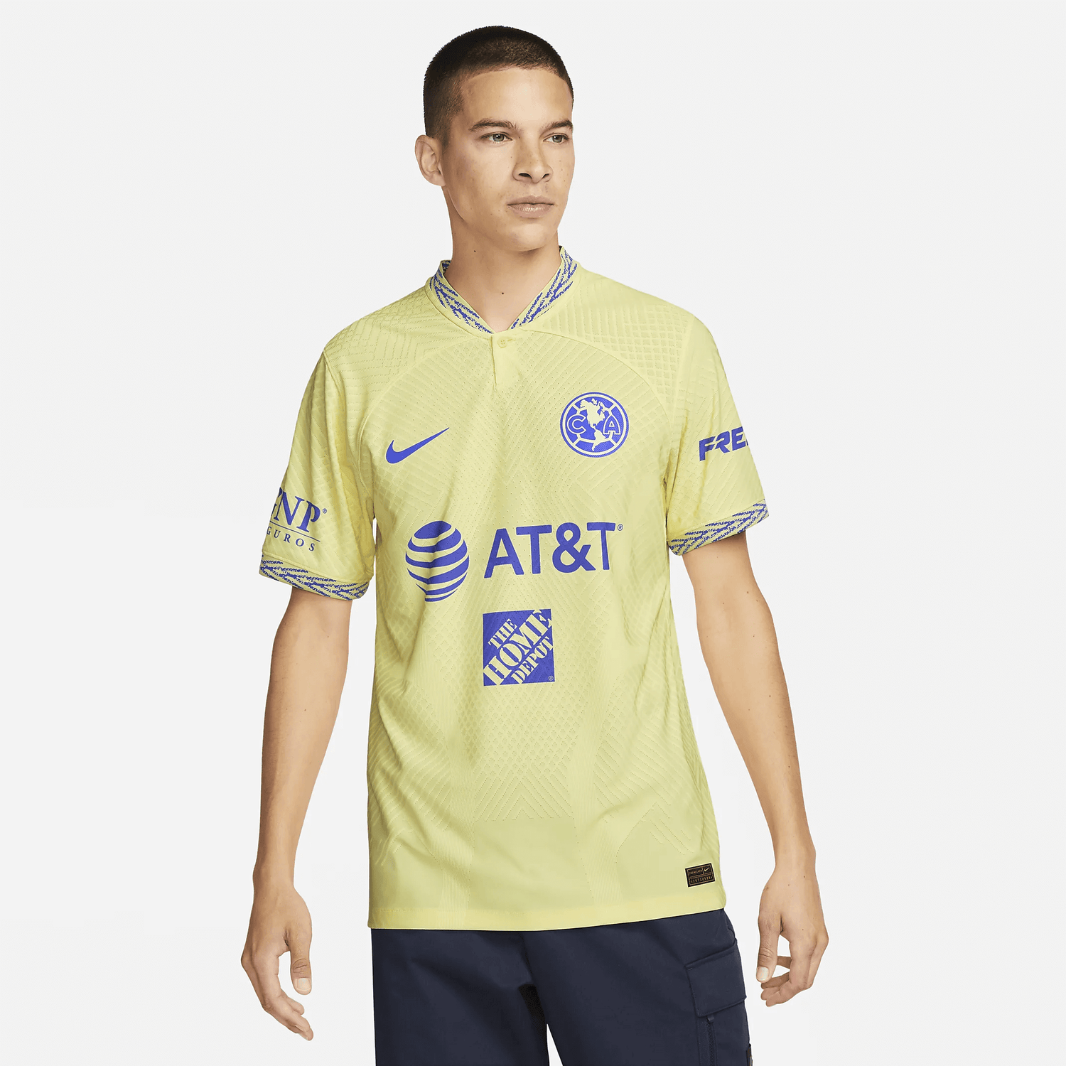 Nike 2022-23 Club America Authentic Home Jersey - Lemon-Blue (Model - Front)