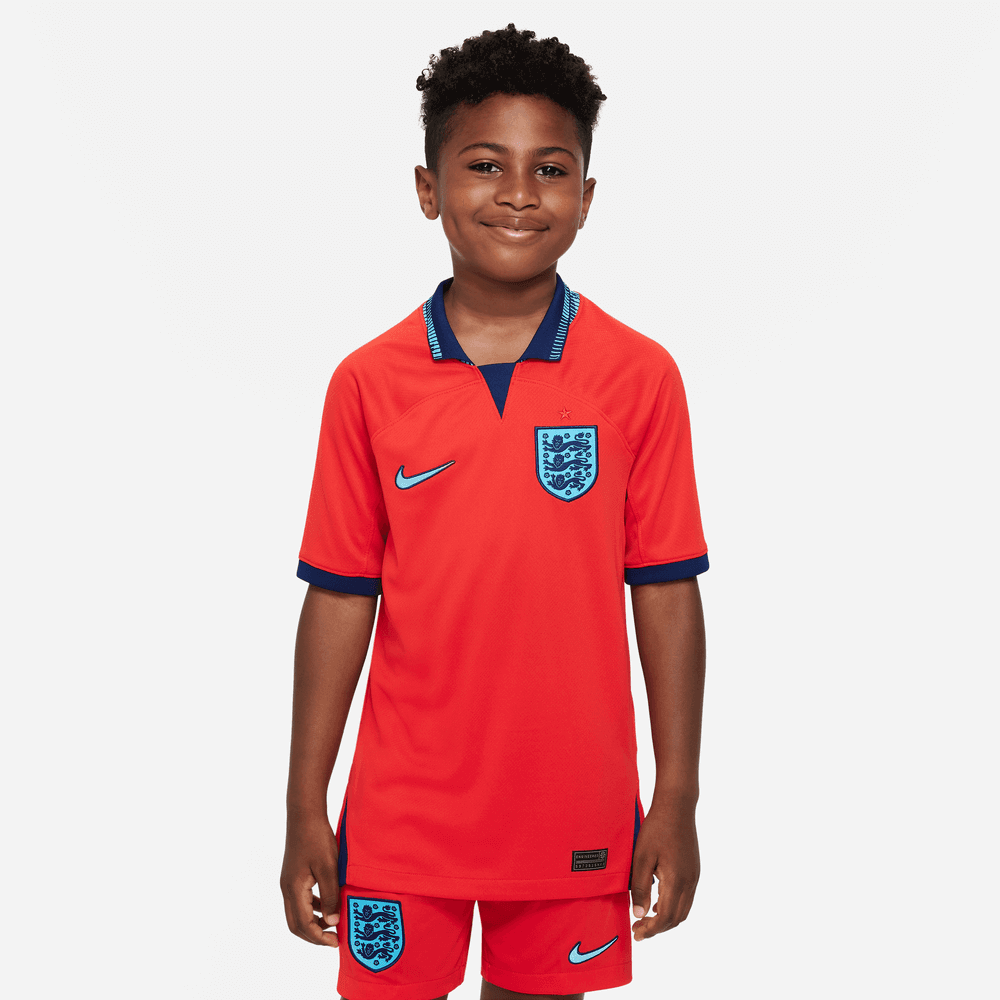 Nike 2022-23 England Youth Away Jersey - Red-Blue Void (Model - Front)