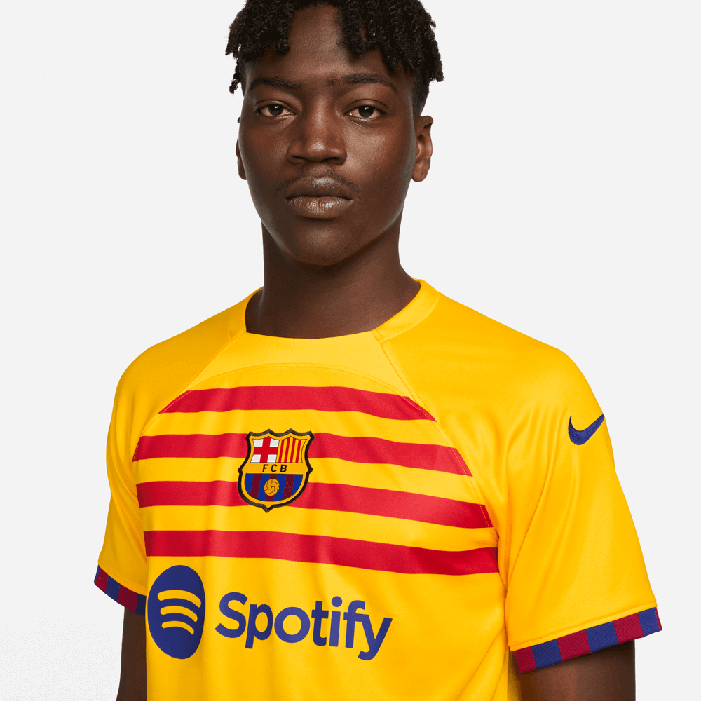 Nike 2022-23 FC Barcelona Fourth Jersey - Yellow - University Red (Detail 1)