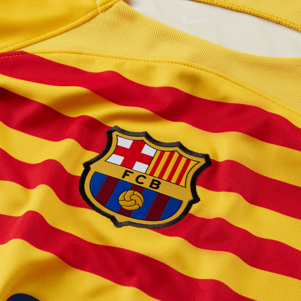 Nike 2022-23 FC Barcelona Fourth Jersey - Yellow - University Red (Detail 4)