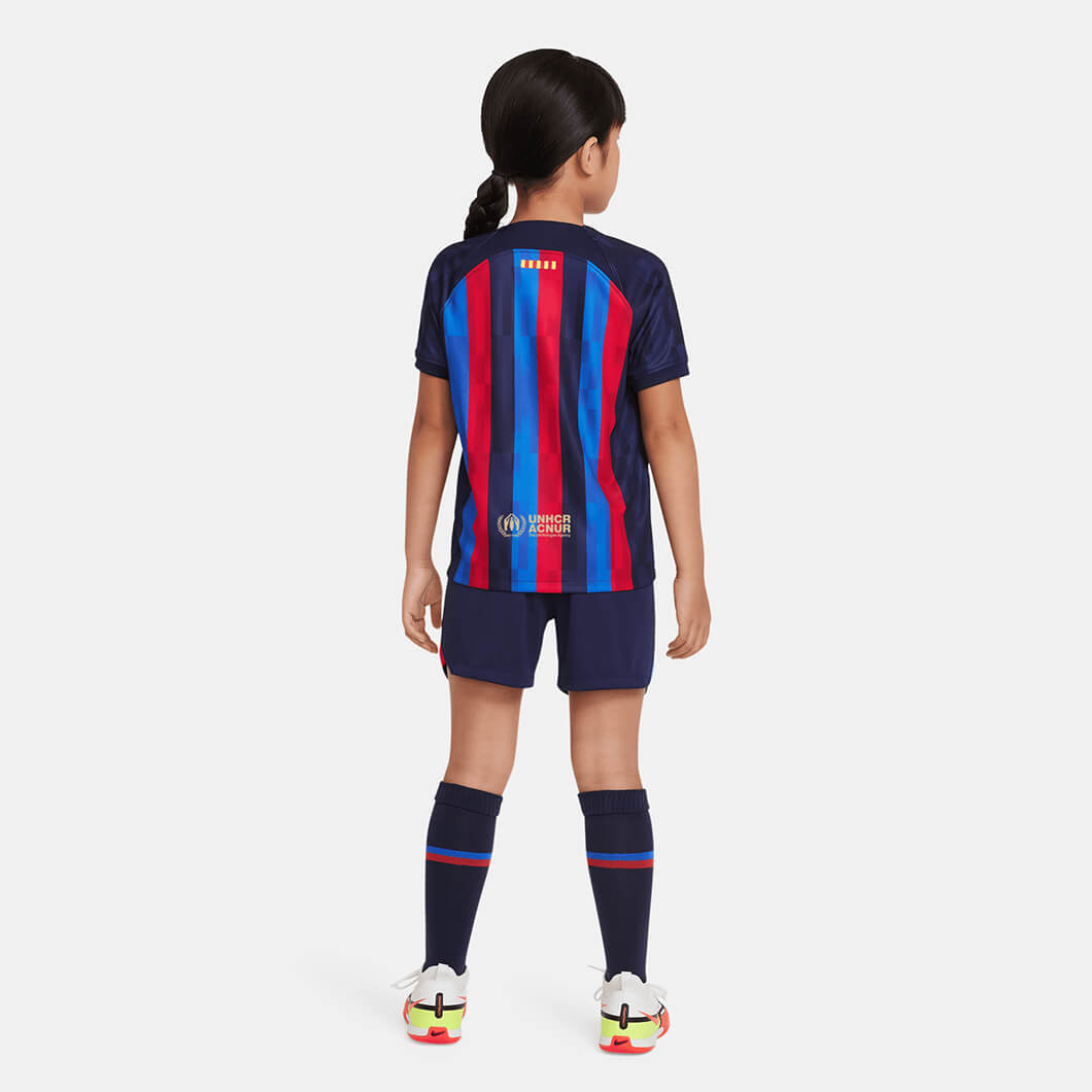 Nike 2022-23 FC Barcelona Kids' Home Mini Kit - Obsidian-Sesame (Model - Back)
