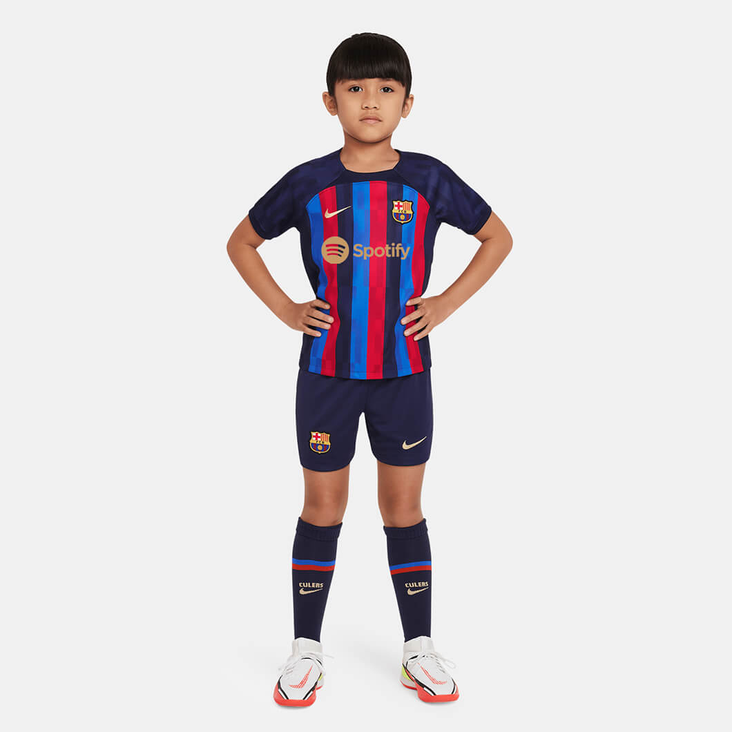 Nike 2022-23 FC Barcelona Kids' Home Mini Kit - Obsidian-Sesame (Model - Front)