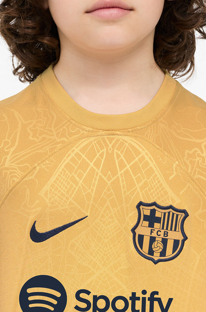 Nike 2022-23 FC Barcelona Youth Away Jersey - Club Gold-Obsidian (Detail 2)