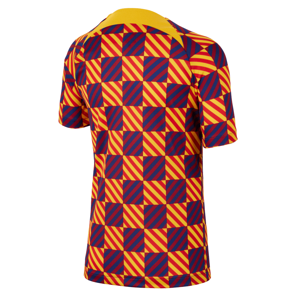 Nike 2022-23 FC Barcelona Youth Pre-Match Shirt - Yellow - Red (Back)