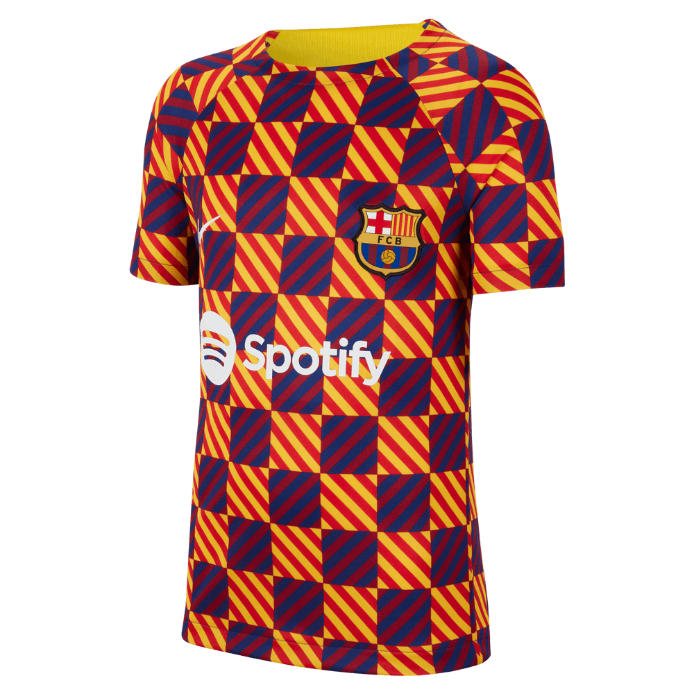 Nike 2022-23 FC Barcelona Youth Pre-Match Shirt - Yellow - Red (Front)