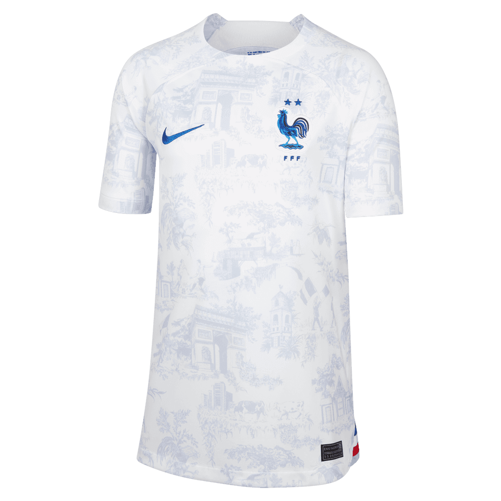 Nike 2022-23 France Away Youth Jersey White-Royal (Front)