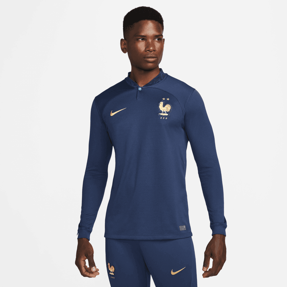 Nike 2022-23 France Home Long Sleeve Jersey Navy-Gold (Model - Front)