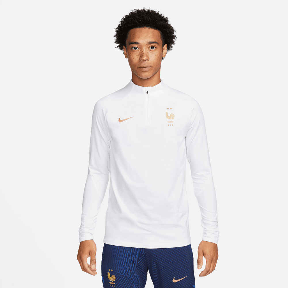 Nike 2022-23 France Strike Drill Top - White-Gold (Model - Front)