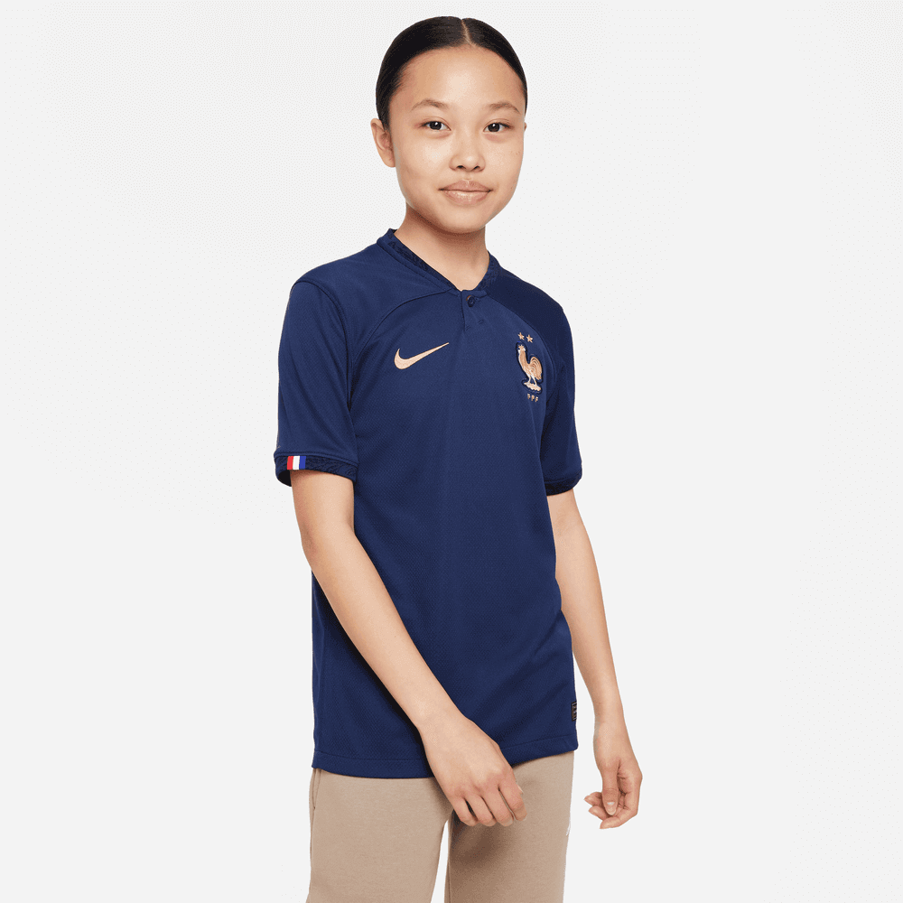 Nike 2022-23 France Youth Home Jersey - Midnight Navy-Metallic Gold (Model - Front)