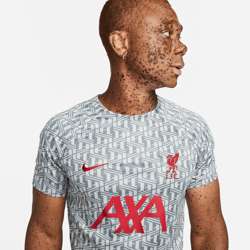 Nike 2022-23 Liverpool FC Dri-Fit Pre-Match Top Short-Sleeve - Grey-Red (Detail 1)