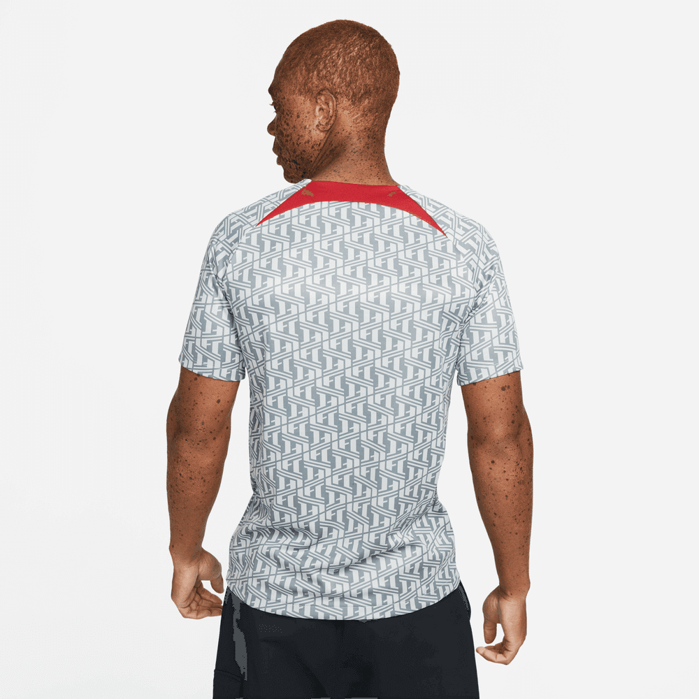 Nike 2022-23 Liverpool FC Dri-Fit Pre-Match Top Short-Sleeve - Grey-Red (Model - Back)