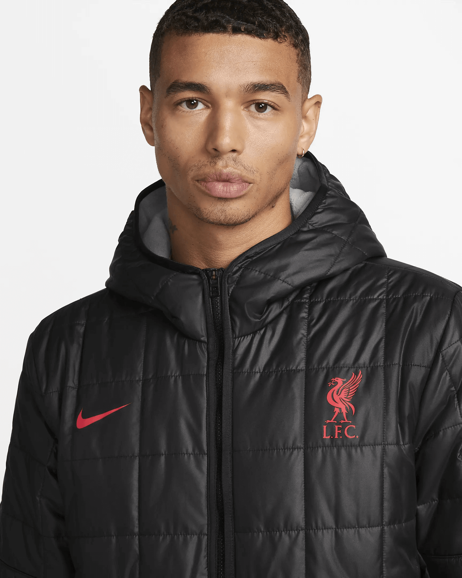Nike 2022-23 Liverpool FC Fleece-Lined Hooded Jacket - Black-Particle Grey-Siren Red (Detail 1)