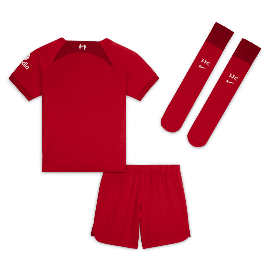 Nike 2022-23 Liverpool Little Kid's Home Kit - Tough Red (Set - Back)
