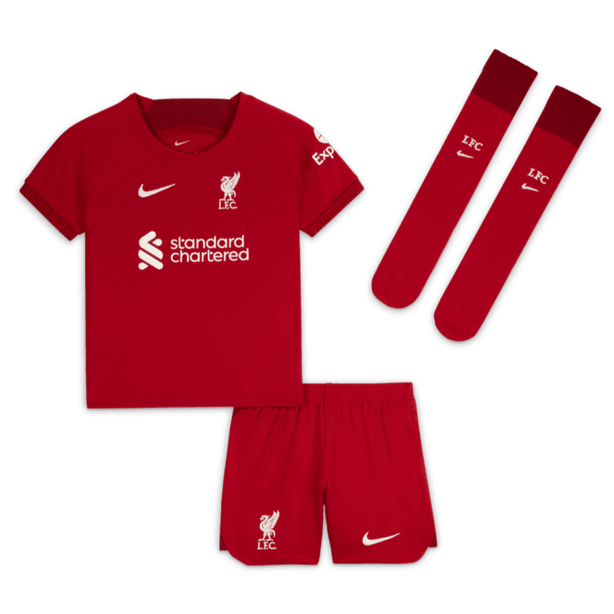 Nike 2022-23 Liverpool Little Kid's Home Kit - Tough Red (Set - Front)
